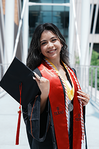 Francesca Nelle in graduation gown from her BA degree.