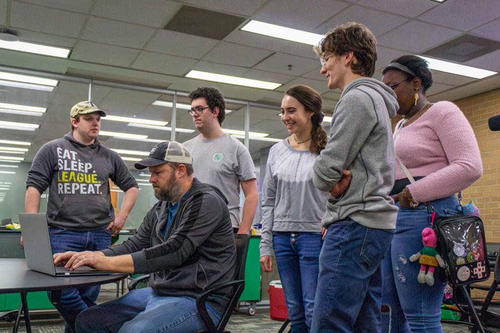 Gabe Olsen and students working on the Global Game Jam 2024 project.
