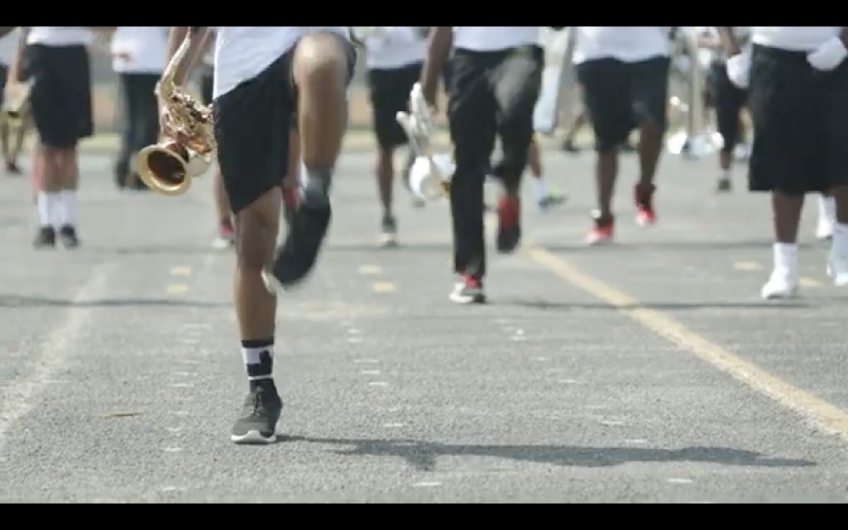 The marching band's feet practicing.